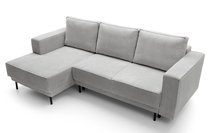 Rodario mini light gray corner sofa with sleeping function with left-hand corduroy container