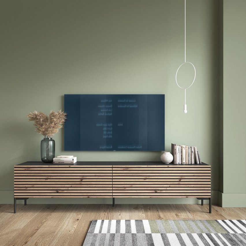 Lammelo TV cabinet 175 cm black/oak slats