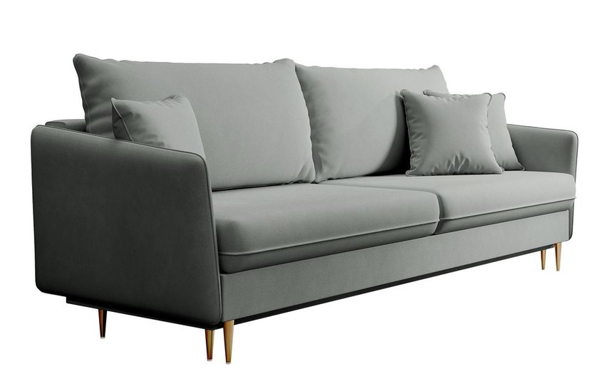 Volio three-seater sofa, hydrophobic velvet, gold legs