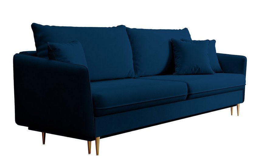 Volio three-seater sofa, hydrophobic velvet, gold legs