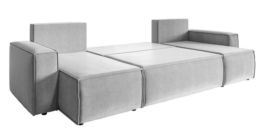 Copertino U-shaped corner sofa with sleeping function with storage, universal, light gray, hydrophobic velvet