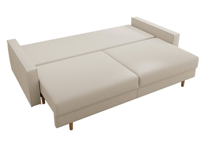 Derban three-seater sofa bed with storage, light beige velvet, easy to clean