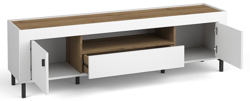 Lammila TV cabinet with drawer 171 cm white / whiskey oak