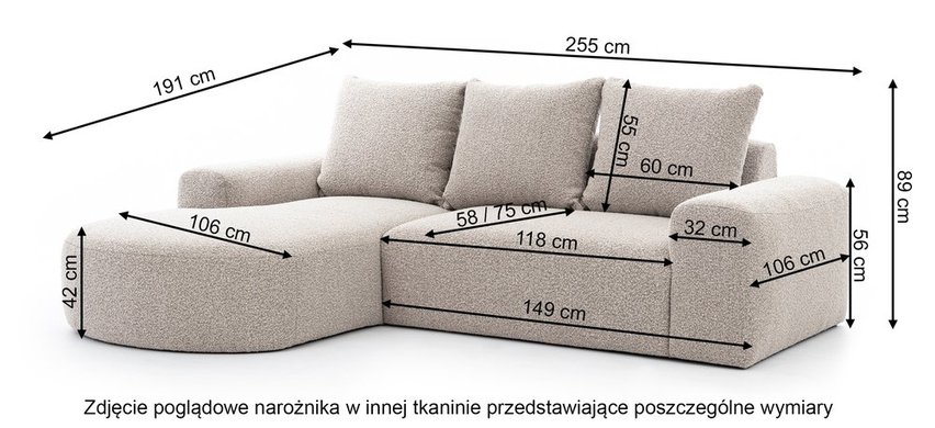 Modular corner sofa Castellina L-shaped 255 cm smaller Abriamo 7 left-hand side