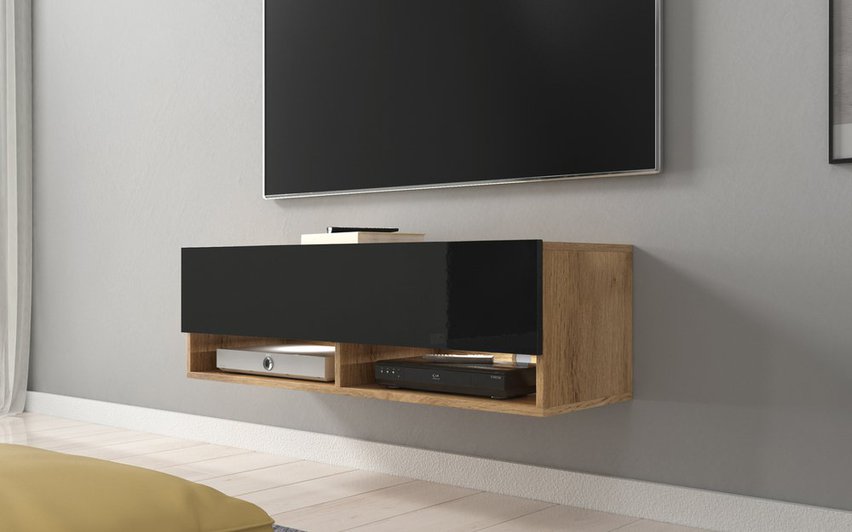 Wander TV Cabinet 100 cm (Wotan Oak / Gloss Black, LED)