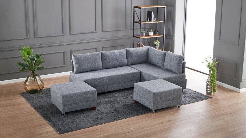 Modular corner sofa with sleeping function Solizes gray right-hand side