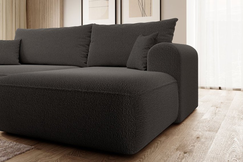 Ovo L-shaped corner sofa with sleeping function with a boucle container