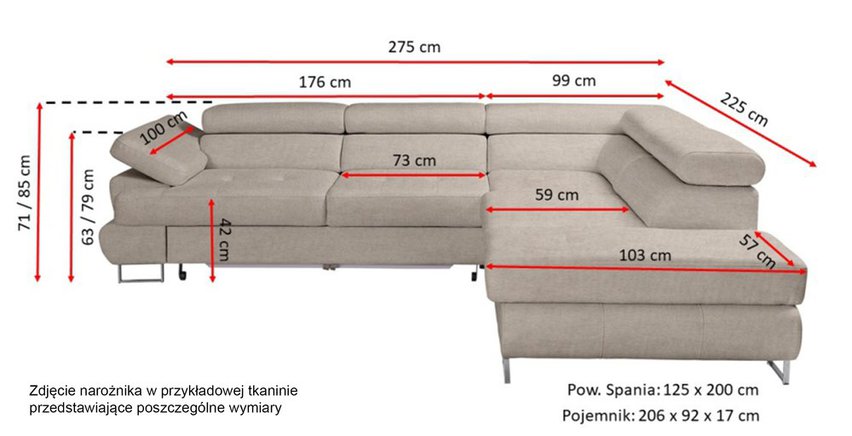 Corner sofa with sleeping function Zarano (Fabric: Element 16, Side: Left)