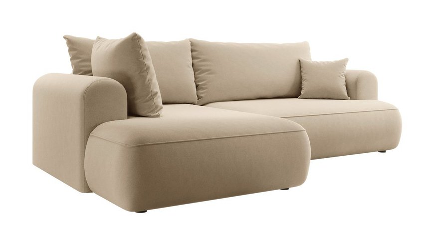 Ovo II L-shaped corner sofa with sleeping function Castel 15 with side and container, easy-to-clean velvet, left-hand