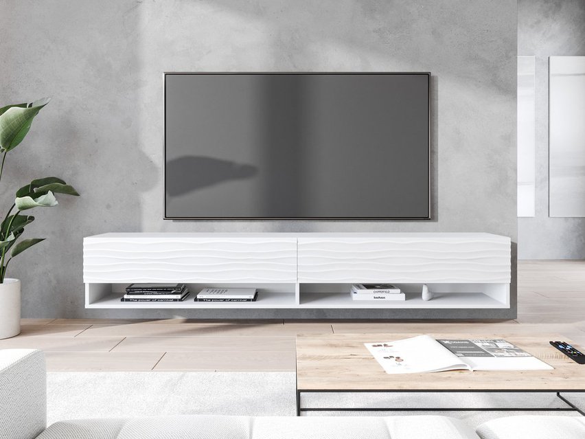 Wander TV cabinet 180 cm white with a wavy front