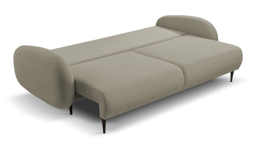 Bafra sofa bed with sleeping function and bedding container, beige velvet