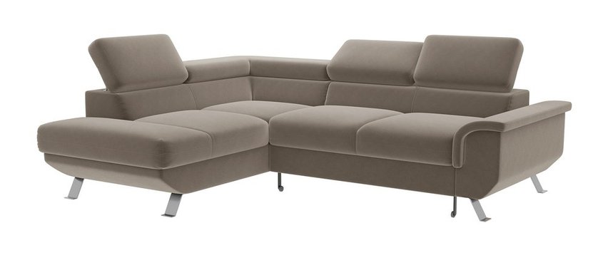 Carenero L-shaped corner sofa with sleeping function with container and adjustable headrests, beige hydrophobic velvet, left-hand side