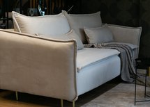 Ummo Magic Velvet 2201 three-seater sofa with a container, hydrophobic velor fabric, gold legs