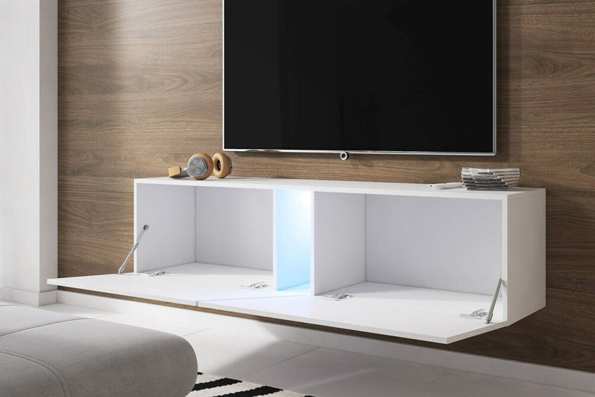 TV cabinet Alamara 160 cm (Color: Matt Black / Glossy Black, Lighting: LED)