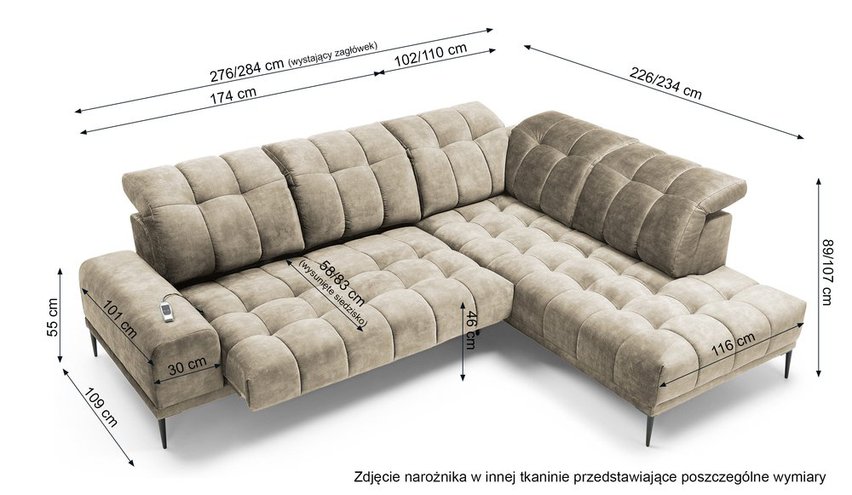 Boledit Corner Sofa (Fabric: Element 07, Side: Right)