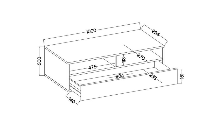 Rednaw TV cabinet with drawer 100 cm