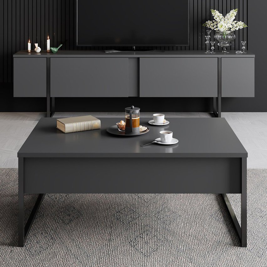 Steelaris TV cabinet on black metal legs graphite