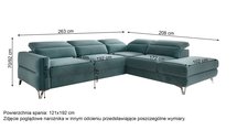 Pomello L-shaped corner sofa with sleeping function with storage and adjustable headrests Letto 38 easy-cleaning velvet left-hand side