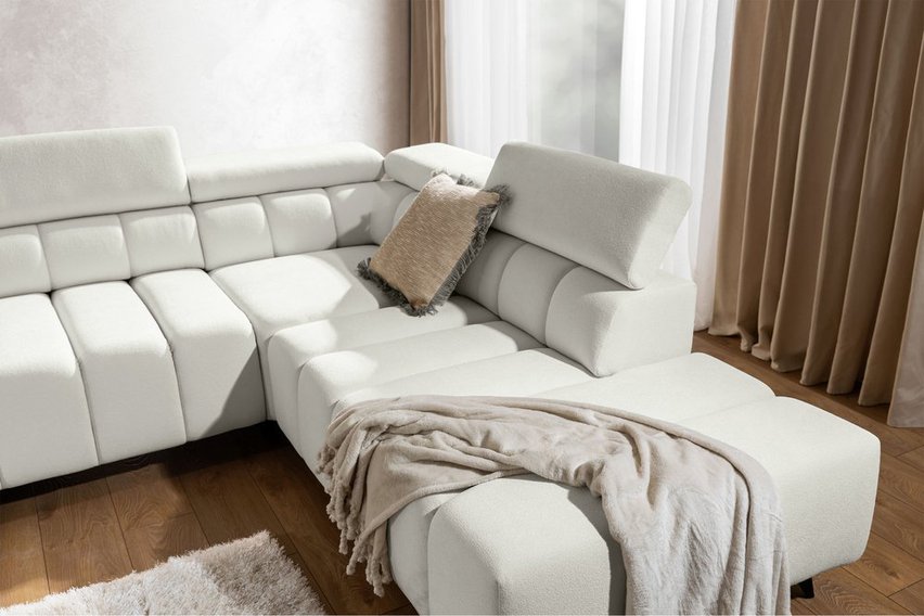 Corner sofa with sleeping function Ragussino L-shaped with side section Sicuro 60 right-hand side