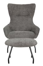 Suppet lounge chair with footstool in warm gray boucle fabric