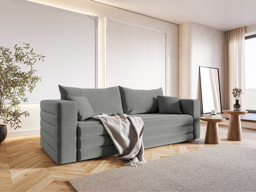 Three-seater sofa Lilla Amon 09 with a container in hydrophobic velor fabric, black legs