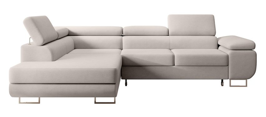 Stevil L-shaped corner sofa with sleeping function with Castel 04 container, easy-to-clean velvet, left-hand side