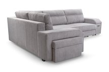 Umill L corner sofa bed with bar and pouffe (Fabric: Lincoln 86, Side: Left)