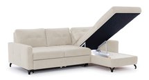 Buriano L-shaped corner sofa with sleeping function with container and adjustable headrest cream hydrophobic velvet right-hand side