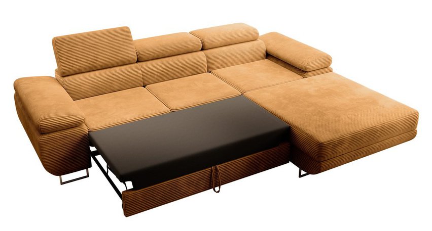 Ganta L-shaped corner sofa with sleeping function with container Poso 01 right-hand corduroy