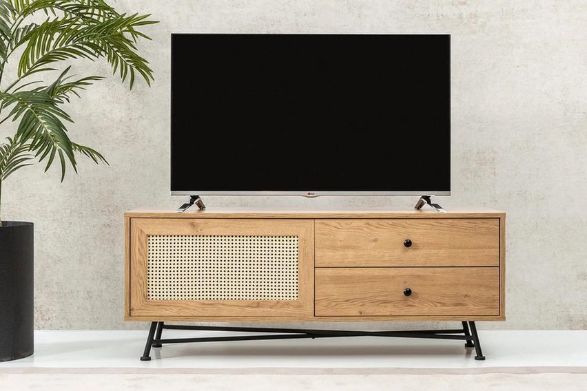 Crattale TV cabinet 140 cm with a natural rattan front