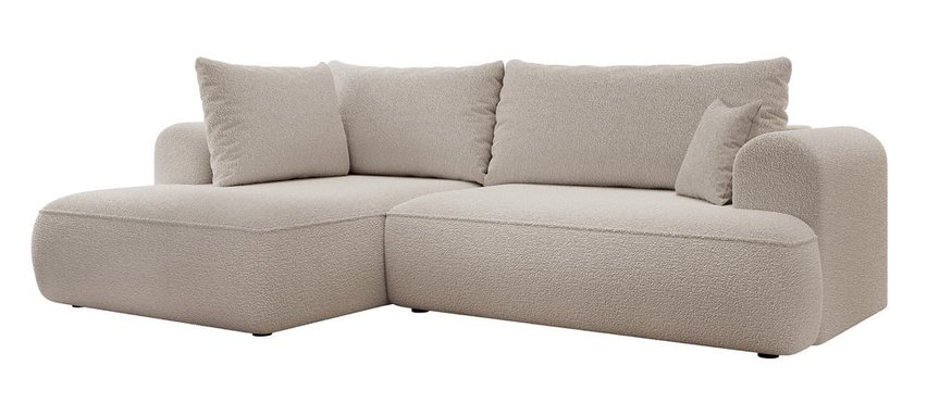 Ovo II L-shaped corner sofa with sleeping function Abriamo 02 with side and boucle container, left-hand