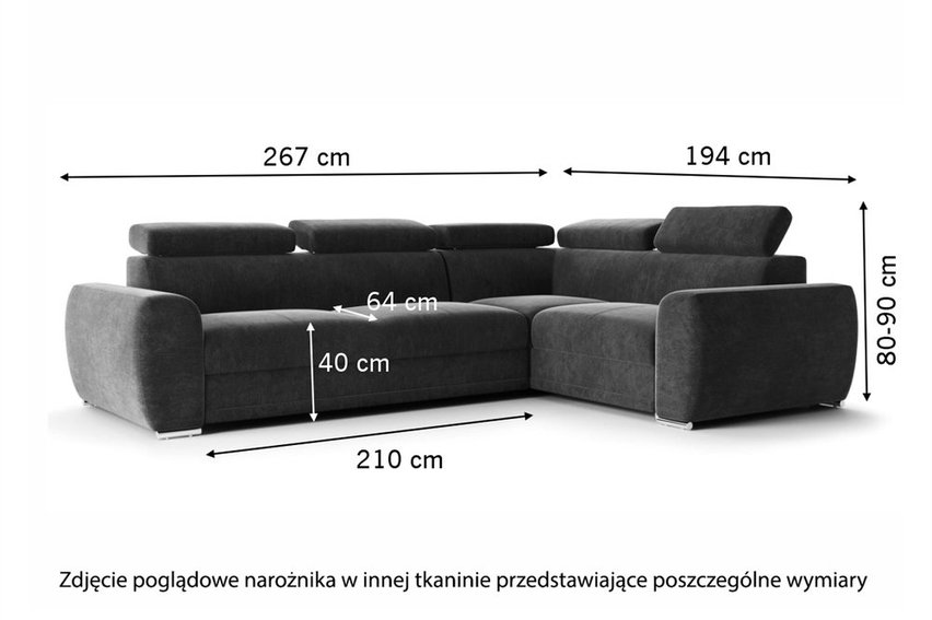 Corner sofa bed Danles L-shaped with five adjustable headrests and a left-hand container (Fabric: Element 06)