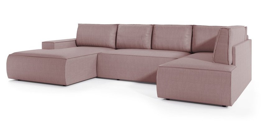 Corner sofa with sleeping function Farese New U-shaped with storage left side pink corduroy