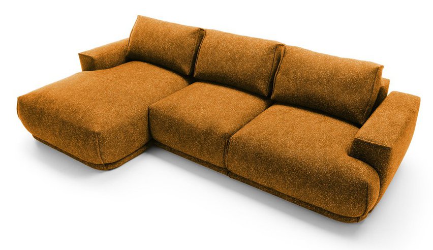 Divo L-shaped corner sofa with sleeping function with a container, mustard, hydrophobic braid, left-hand