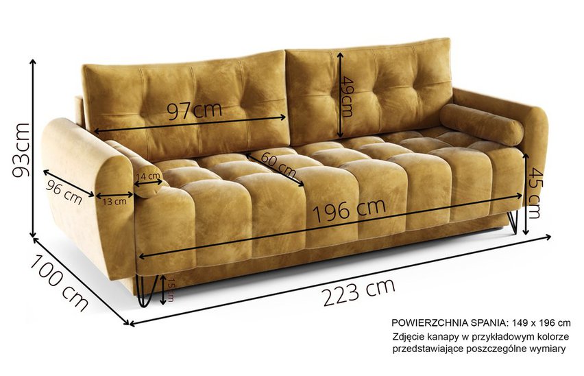 Minna Amon 13 three-seater sofa bed with storage, water-repellent velvet