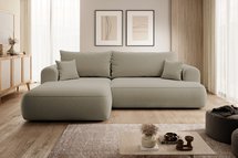 Ovo L-shaped corner sofa with sleeping function with a container in easy-to-clean fabric