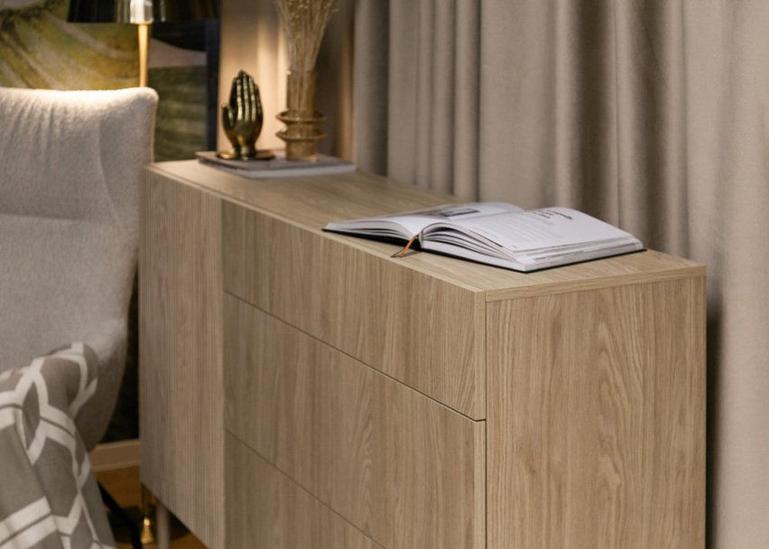 Nolie single-door chest of drawers with three drawers, 140 cm, Oiled Oak