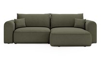 Sollano L-shaped corner sofa with sleeping function with container, universal, dark green, easy-to-clean chenille