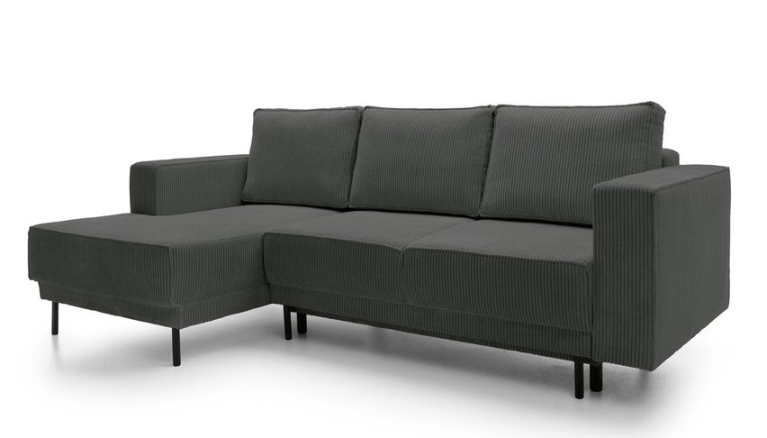 Rodario mini gray corner sofa with sleeping function with left-hand corduroy container