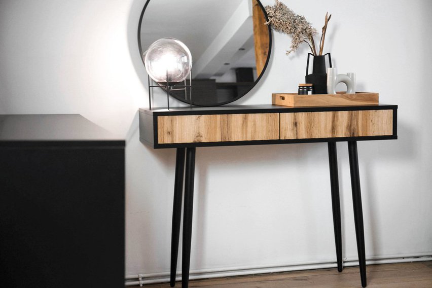 Bello dressing table 104 cm black/Wotan oak with black legs