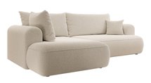 Ovo II L-shaped corner sofa with sleeping function Abriamo 03 with side panel and left-sided boucle container