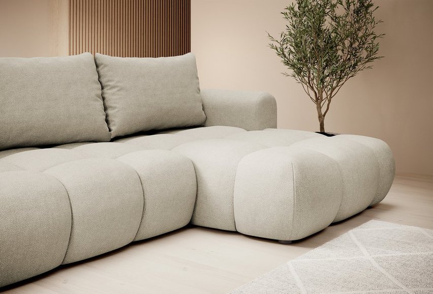 Ombo Storm 09 L-shaped corner sofa with sleeping function with a container in easy-to-clean braided fabric, right-hand side