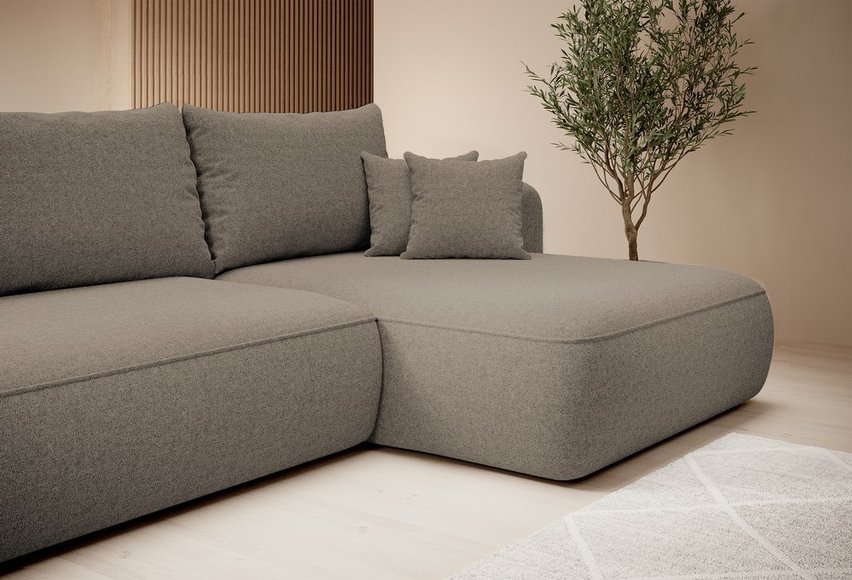 Foggi Melody 12 L-shaped corner sofa with sleeping function with right-hand chenille container