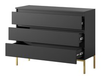 Bemmi Black three-drawer chest of drawers with gold legs