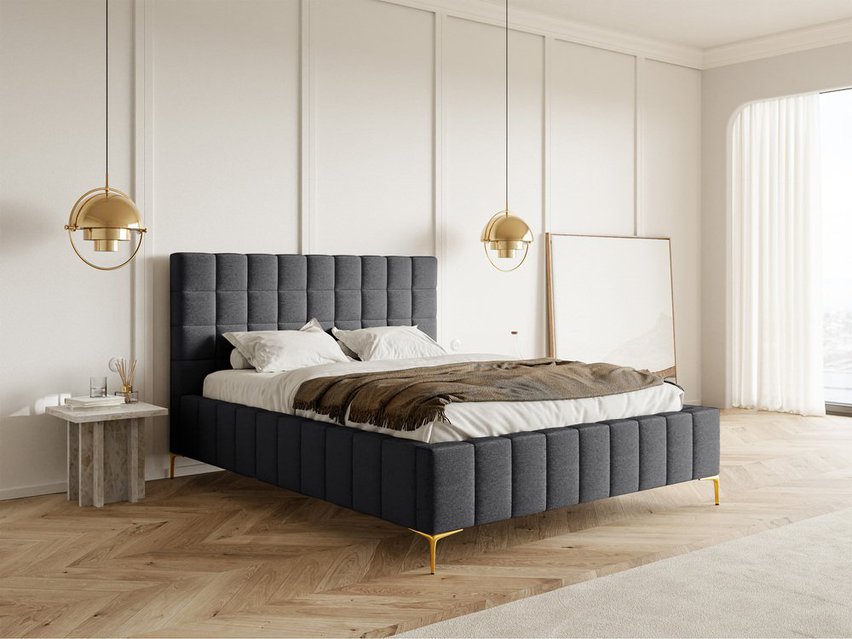 Upholstered bed 180x200 cm Szejlo with container, metal frame Raven 16 chenille