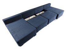 Corner sofa with sleeping function Moduliano U-shaped large with container universal navy blue corduroy