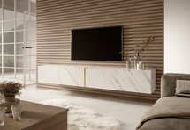 Bisira TV cabinet, 200 cm, white marble with gold insert