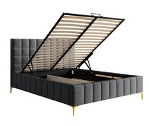 Upholstered bed 140x200 cm Szejlo with container, metal frame Raven 16 chenille