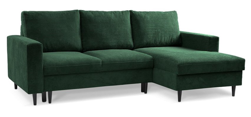 Corner sofa with sleeping function Nalika L-shaped with storage Poso 14 corduroy right-hand side