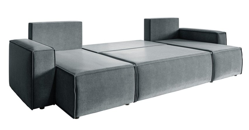 Copertino U-shaped corner sofa with sleeping function with storage, universal, grey, hydrophobic velvet